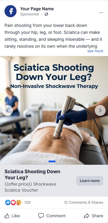 Shockwave sciatica Facebook ad example